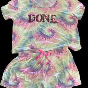 3X crop top/shorts tie dye set